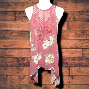 Dusty Pink Rue 21 Floral Camisole w/Handkerchief Hem